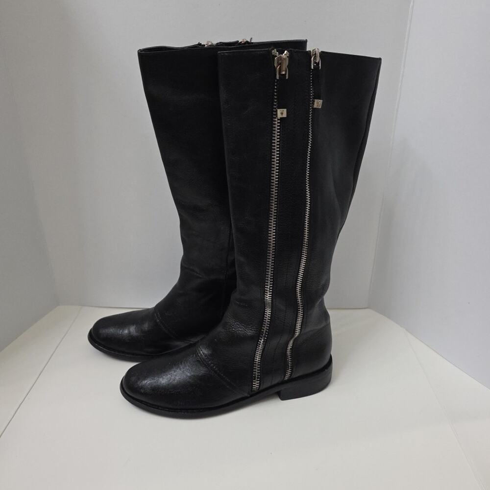 Tahari Andy Tall Riding Boots Black Leather Knee High Zip Equestrian Womens 8.5